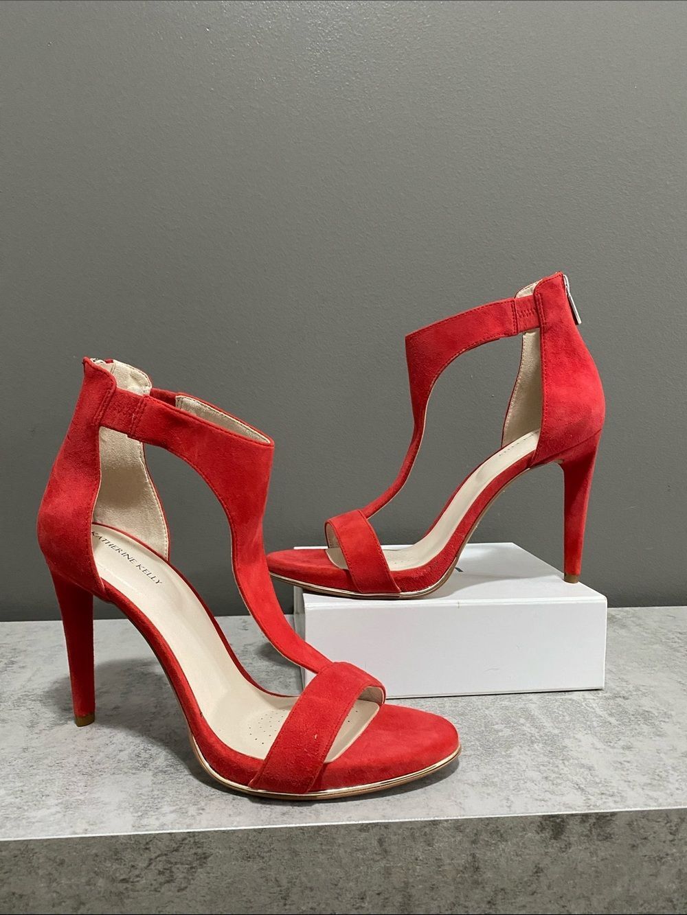 Kathrine Kelly Red Suede High Heel Sandals - Women's Dress Heels Size 8